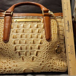 Leather Brahmin Purse w/ long strap and original dust cover. Bro/Cream color
